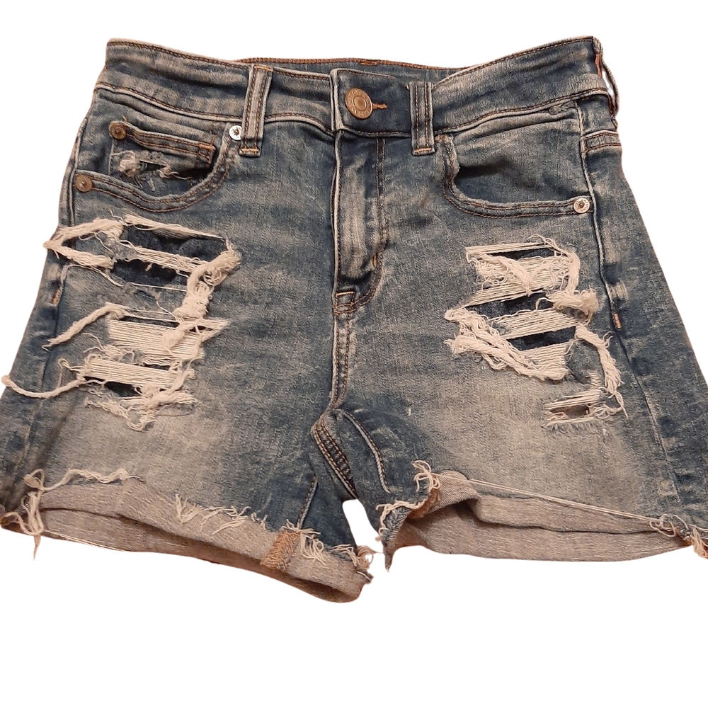 American Eagle High-Waisted Blue Distressed Jean Shorts